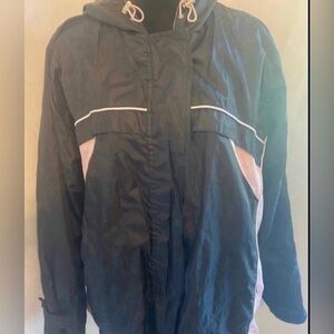 Women’s Black and Pink Hooded Jacket (Size 2XL)